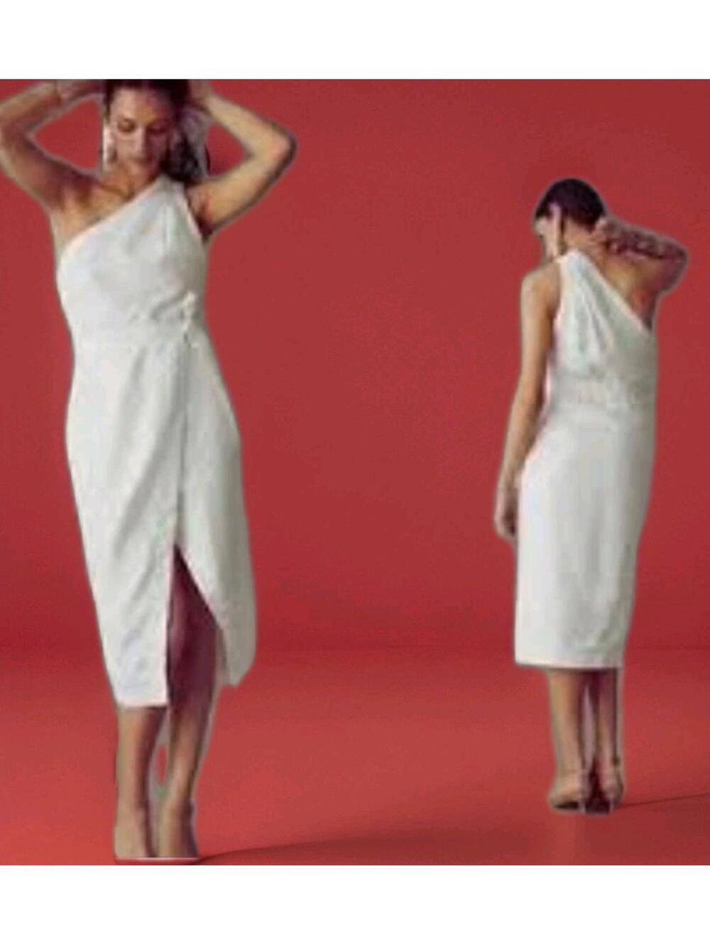 Anthropologie Linen One-Shoulder 18W Wrap Dress Lined Casual Party #03